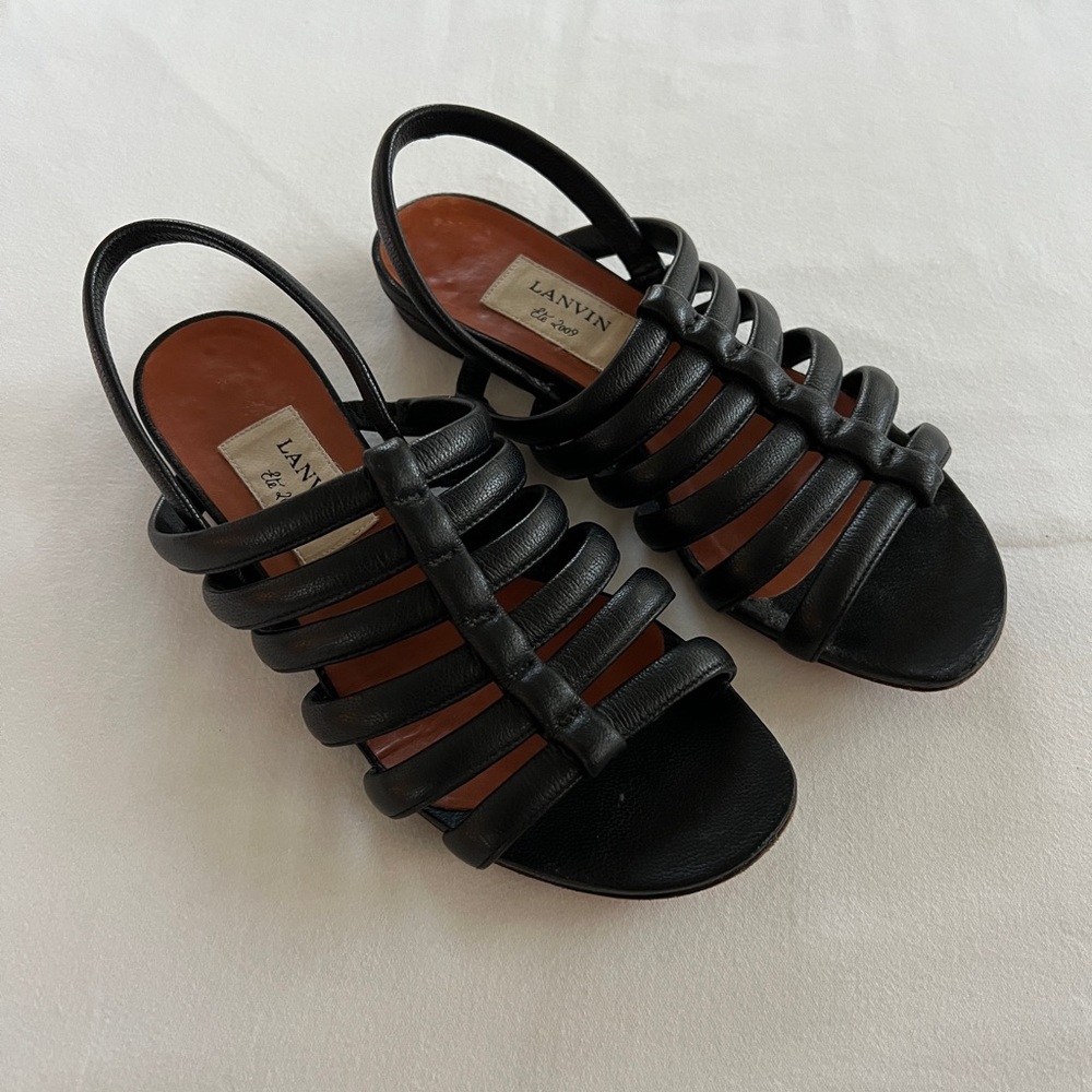 Lanvin Black Leather Sandals with Cage Design